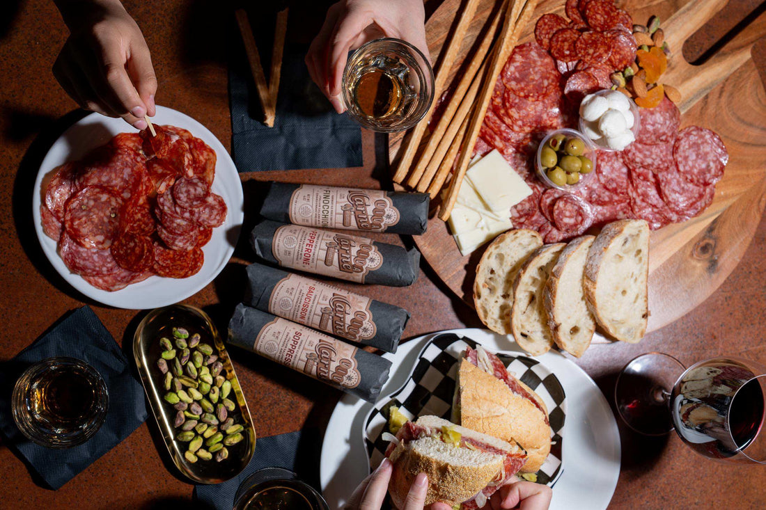 Gifted artisan salami displayed on a dinner table